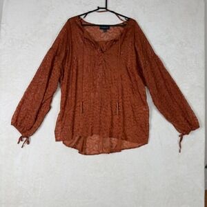 Lane Bryant Burnout Boho Tassel Tunic Blouse Orange Women‎ 18/20